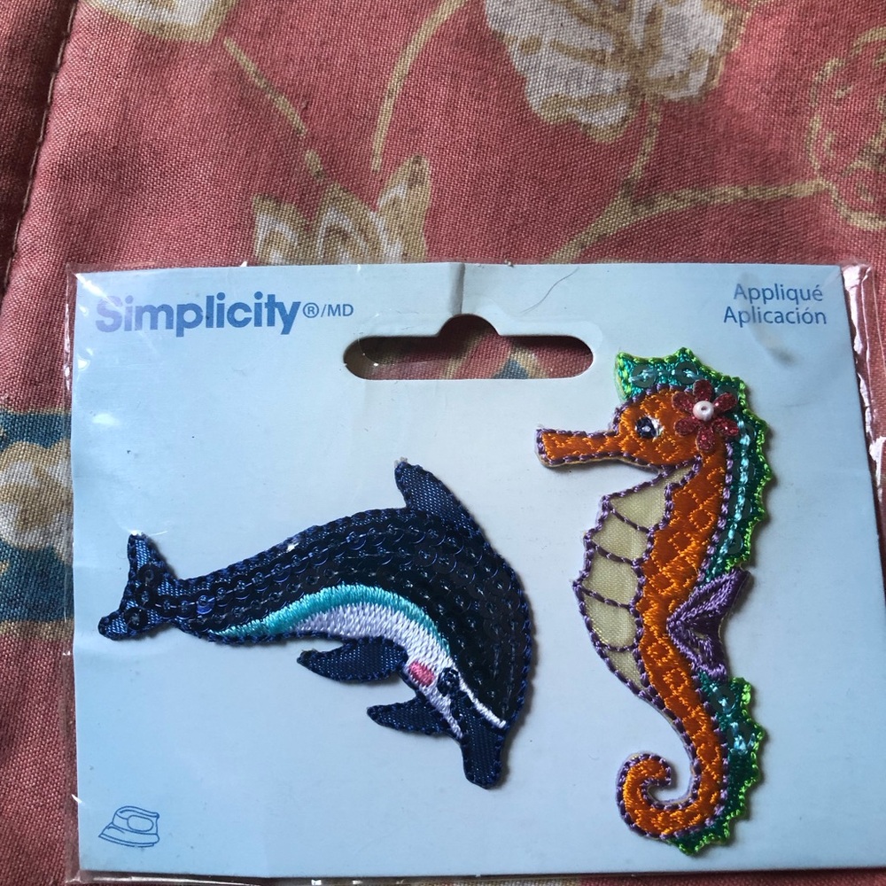 Simplicity Kids Seahorse & Dolphin Iron-On Appliqués - Orange, Navy, Green